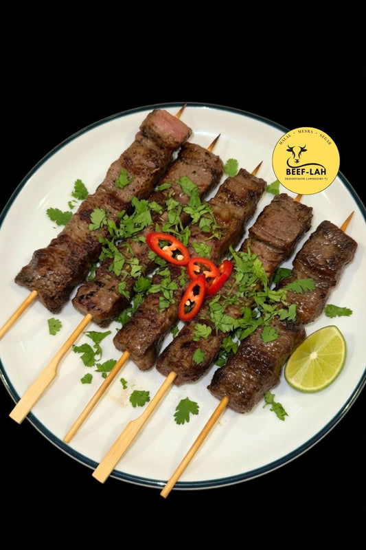 halal wagyu skewers Australia, sate wagyu, wagyu BBQ Malaysia, daging wagyu premium frozen, wagyu beef skewers